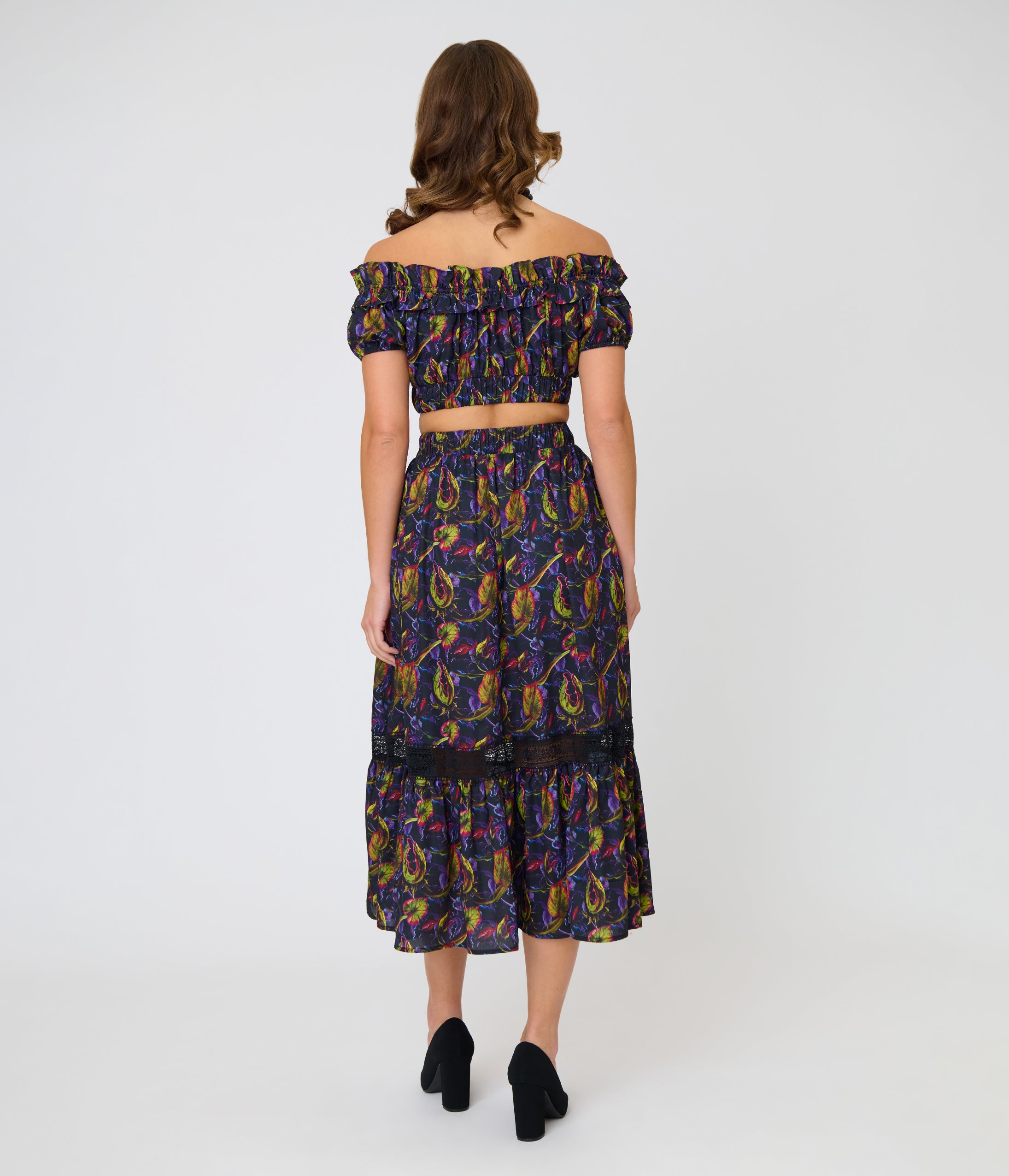 Unique Vintage Carnivorous Plants Tiered Midi Skirt