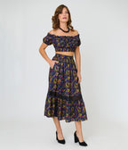 Unique Vintage Carnivorous Plants Tiered Midi Skirt