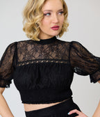 Unique Vintage Black Lace Smocked Blouse