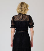 Unique Vintage Black Lace Smocked Blouse
