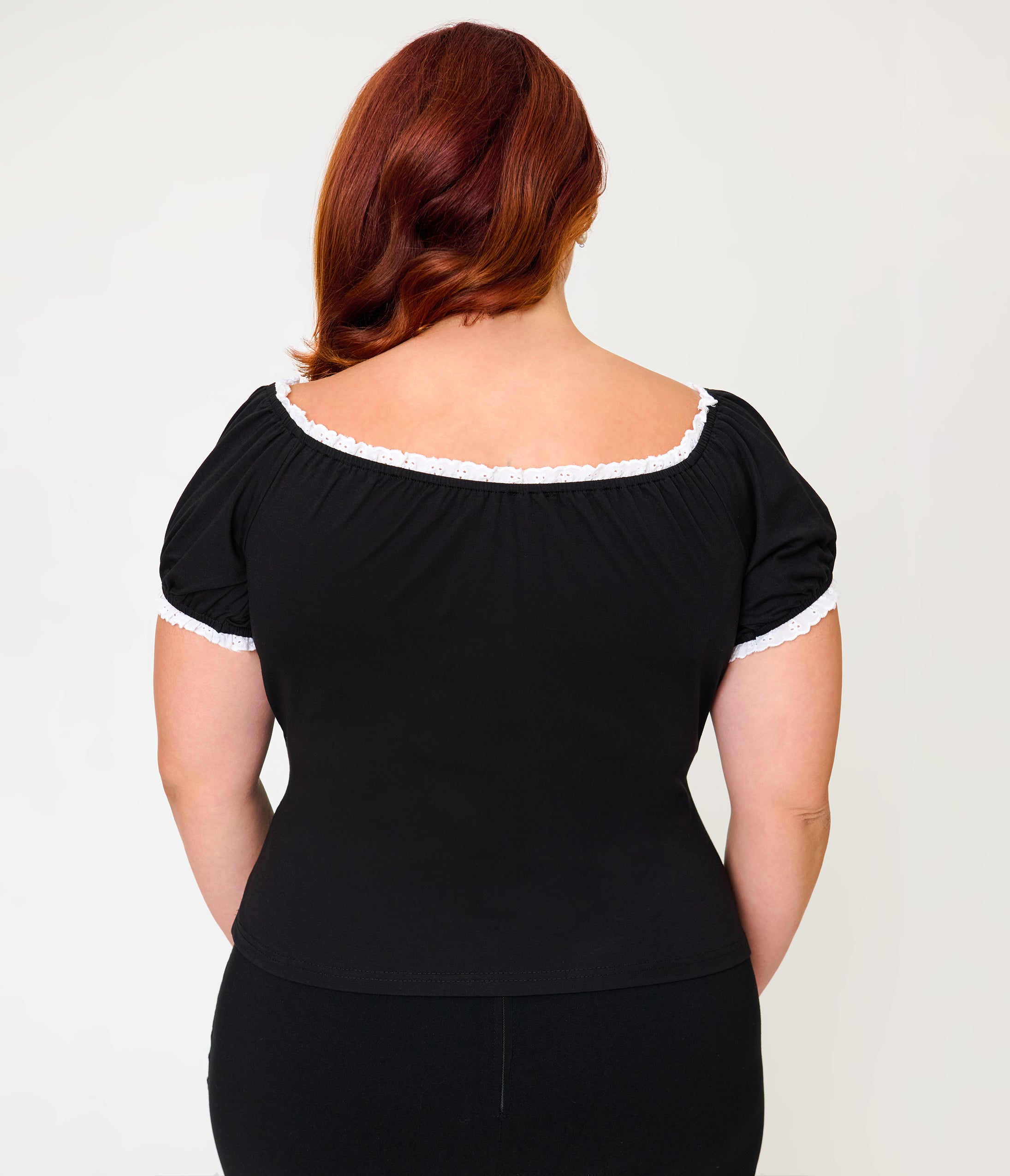 Unique Vintage Plus Size Black Velvet Bernadette Top