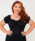 Unique Vintage Plus Size Black Velvet Bernadette Top