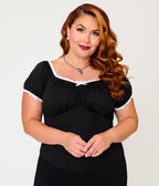 Unique Vintage Plus Size Black Velvet Bernadette Top
