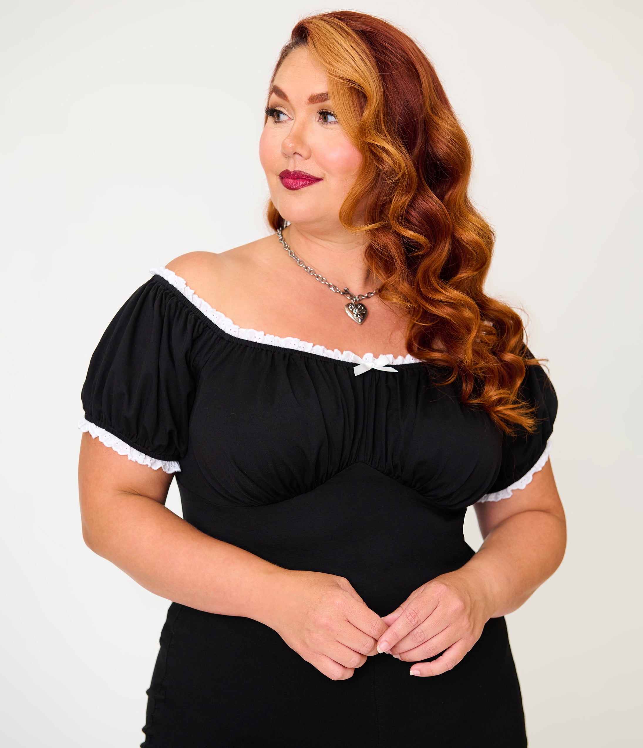 Unique Vintage Plus Size Black Velvet Bernadette Top