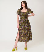 Unique Vintage Dark Magic Floral Midi Dress