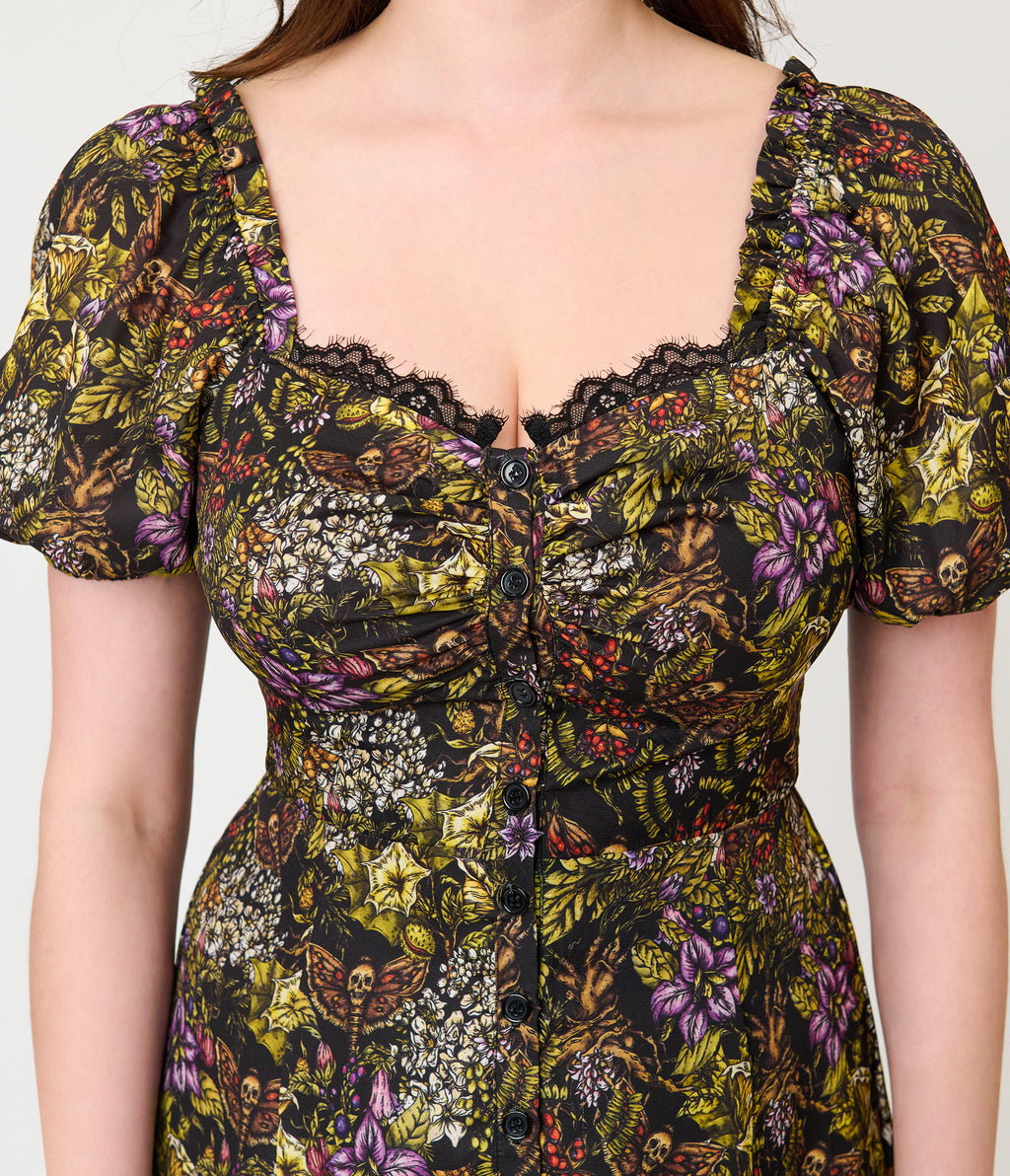 Unique Vintage Dark Magic Floral Midi Dress