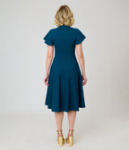 Unique Vintage Teal Celestial Embroidered Baltimore Swing Dress
