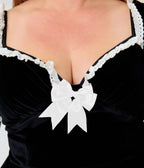 Unique Vintage Plus Size Black Velvet Sweetheart Puff Sleeve Swing Dress