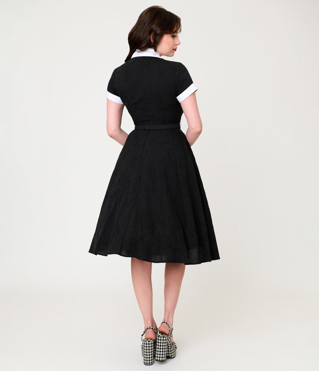 Unique Vintage Black Cat Embroidered Alexis Swing Dress