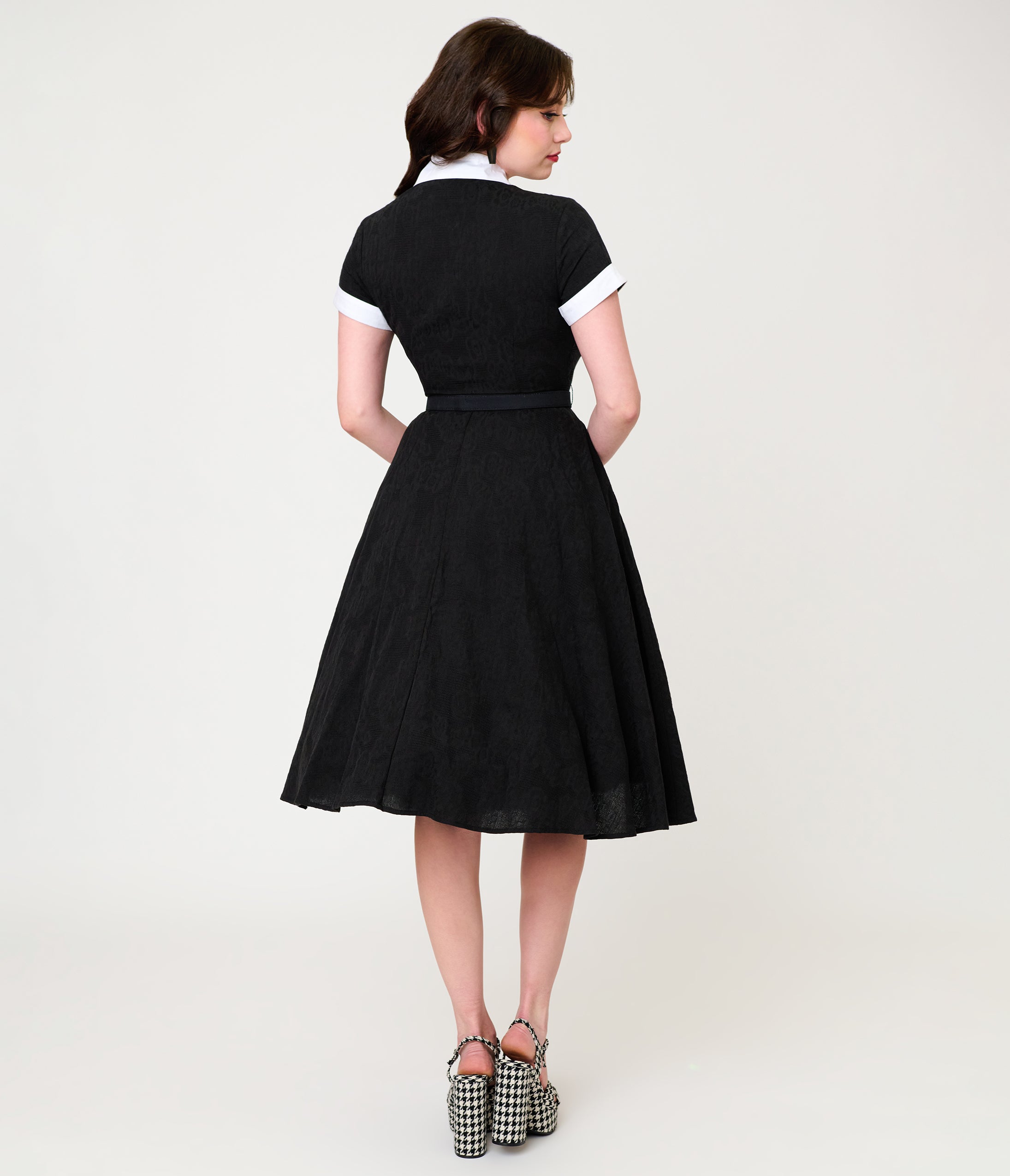 Unique Vintage Black Cat Embroidered Alexis Swing Dress