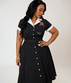 Unique Vintage Plus Size Black Cat Embroidered Alexis Swing Dress