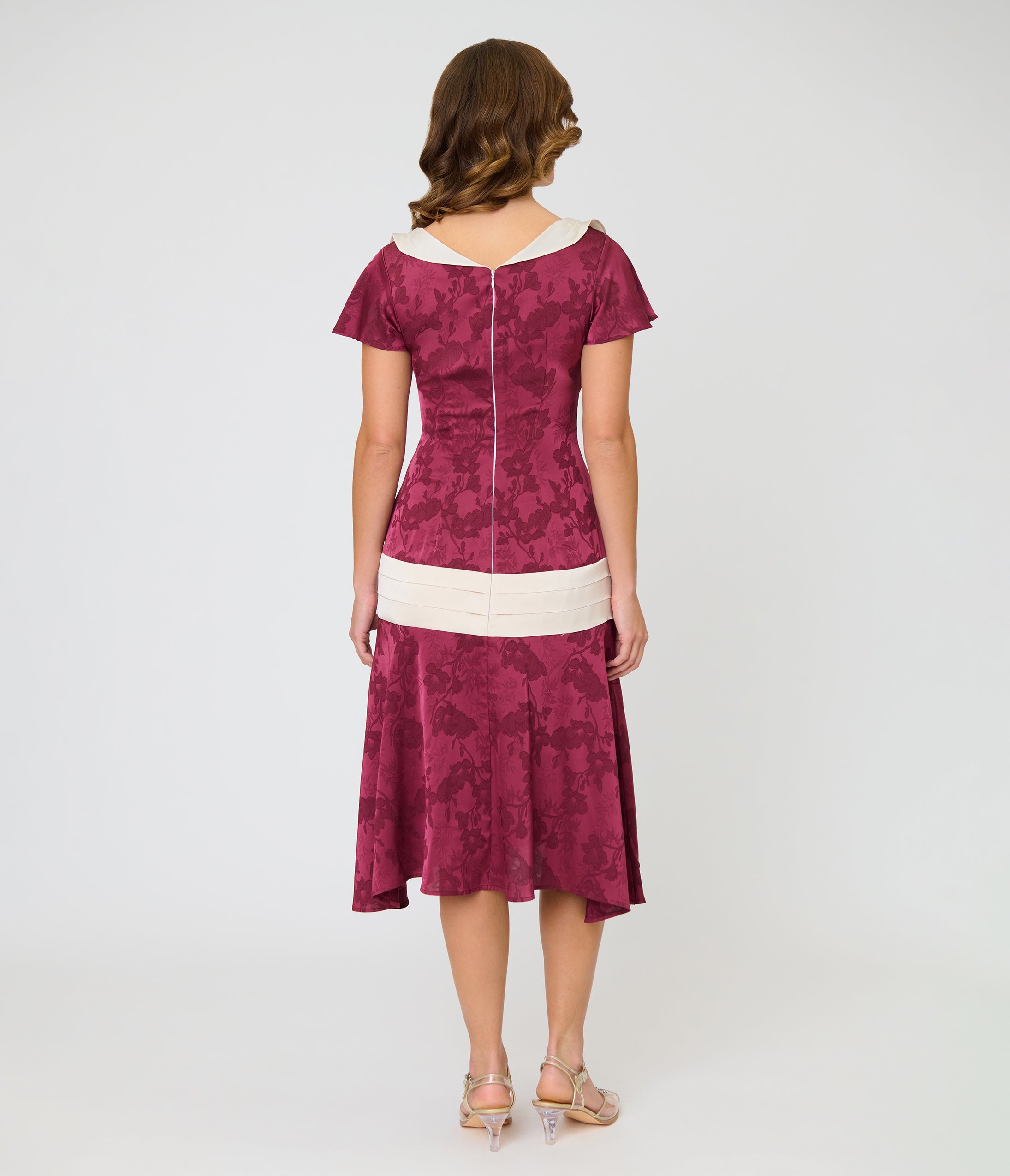Unique Vintage Burgundy & Ivory Wilshire Flapper Dress