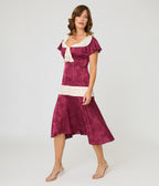 Unique Vintage Burgundy & Ivory Wilshire Flapper Dress
