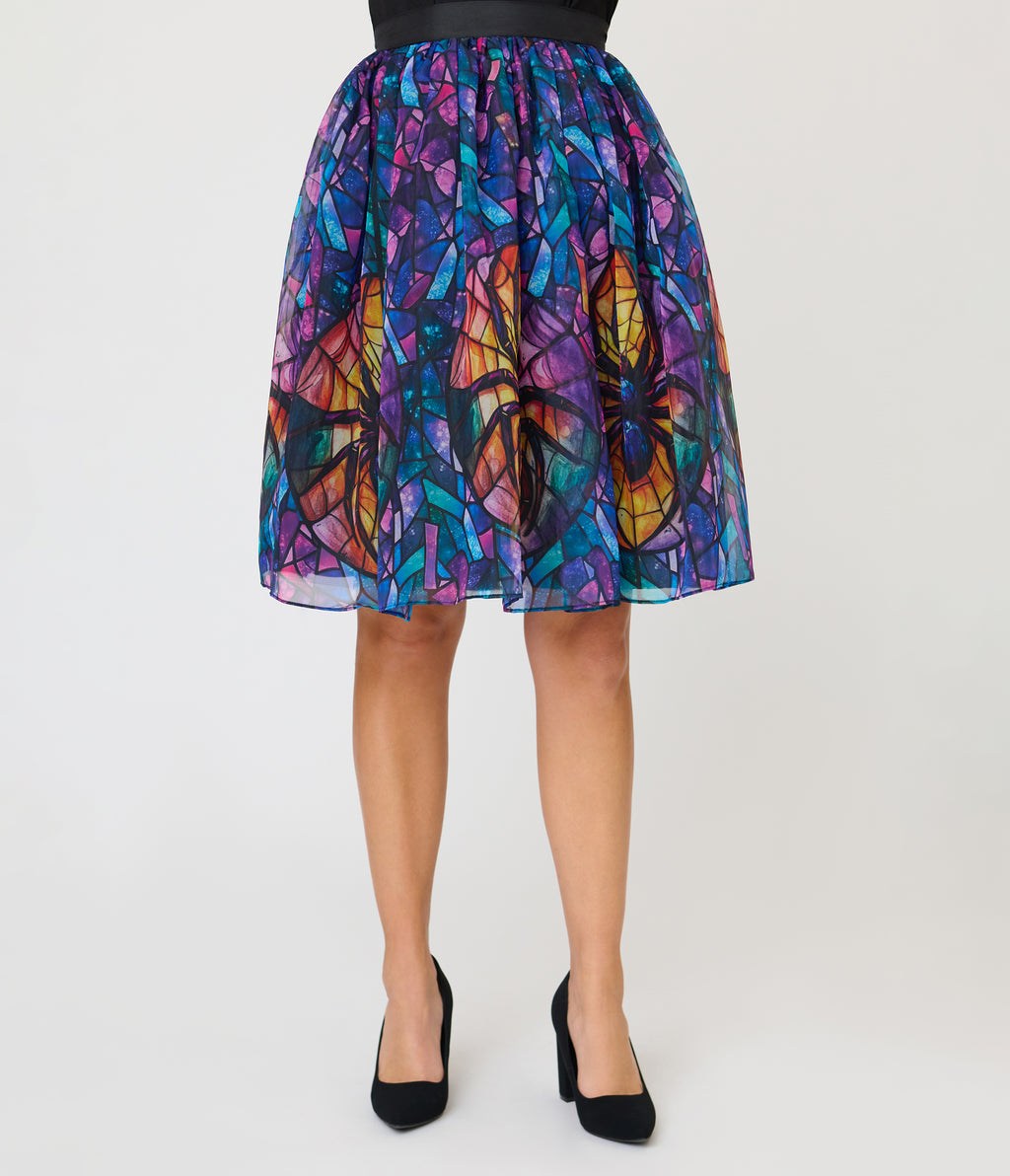 Unique Vintage Stained Glass Spider Flare Ballerina Skirt