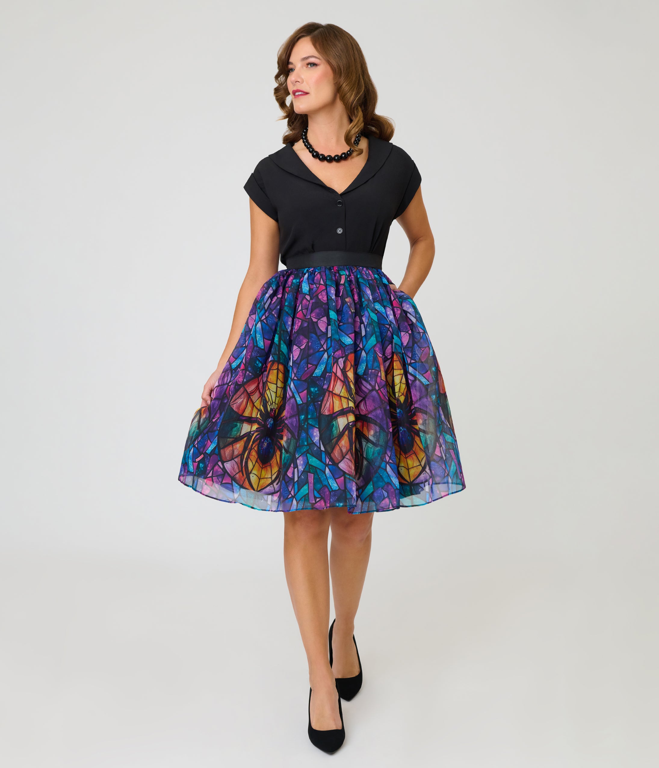 Unique Vintage Stained Glass Spider Flare Ballerina Skirt