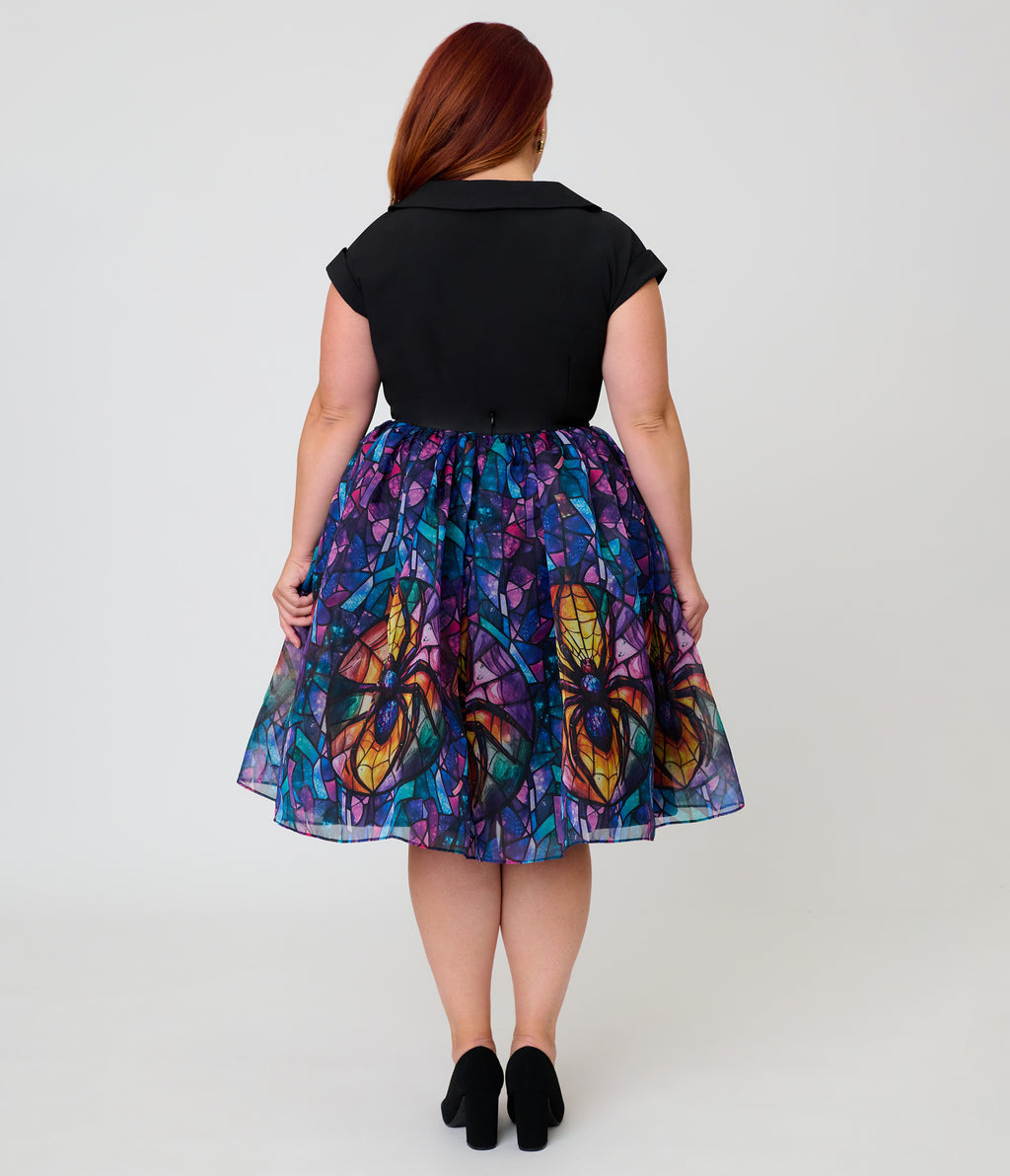 Unique Vintage Plus Size Stained Glass Spider Flare Ballerina Skirt