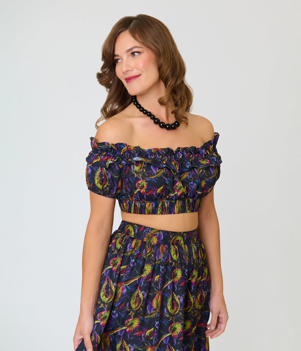 Unique Vintage Carnivorous Plants Ruffle Up Crop Top
