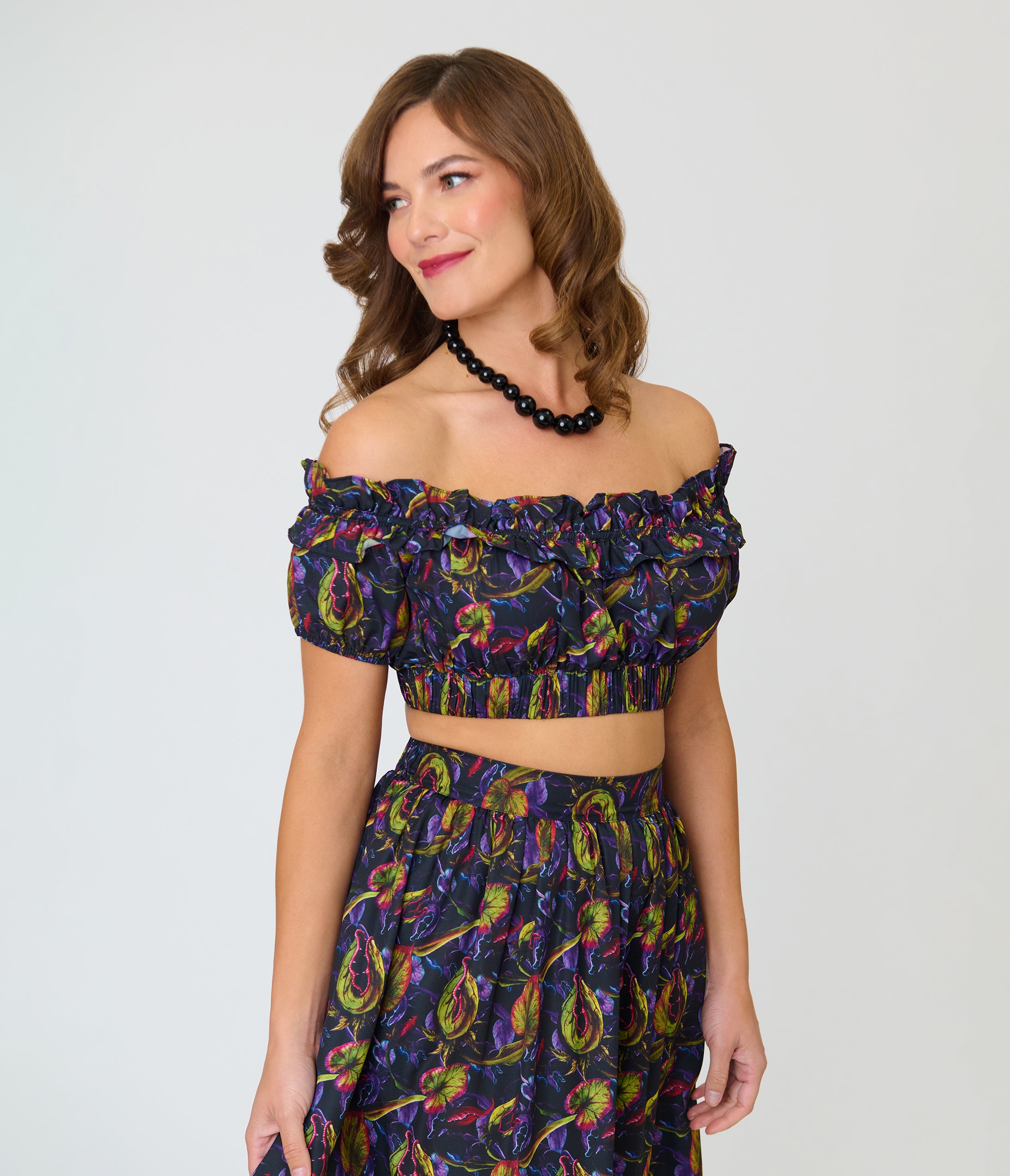 Unique Vintage Carnivorous Plants Ruffle Up Crop Top