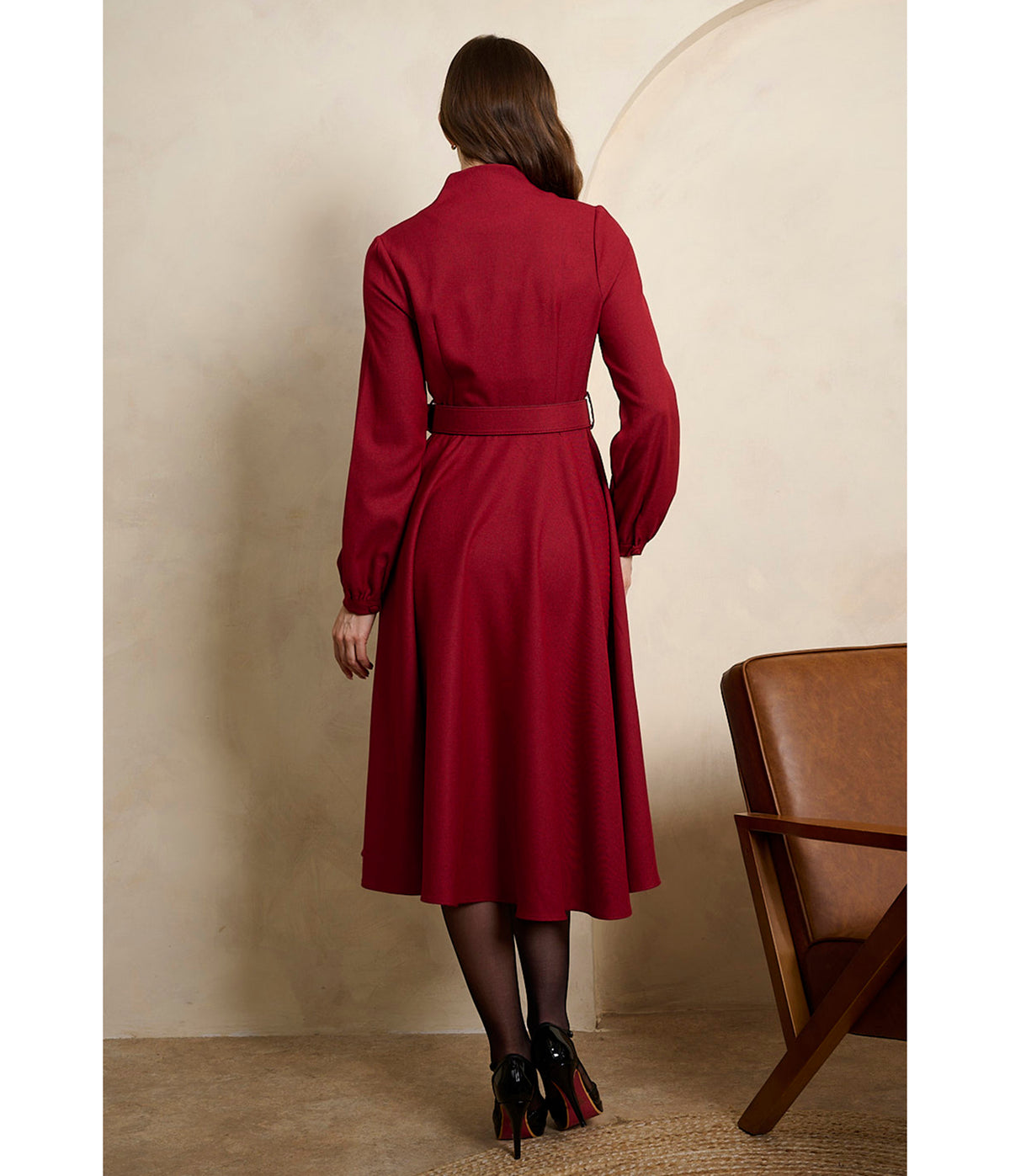 Banned Burgundy Belted Tiziana Midi Dress