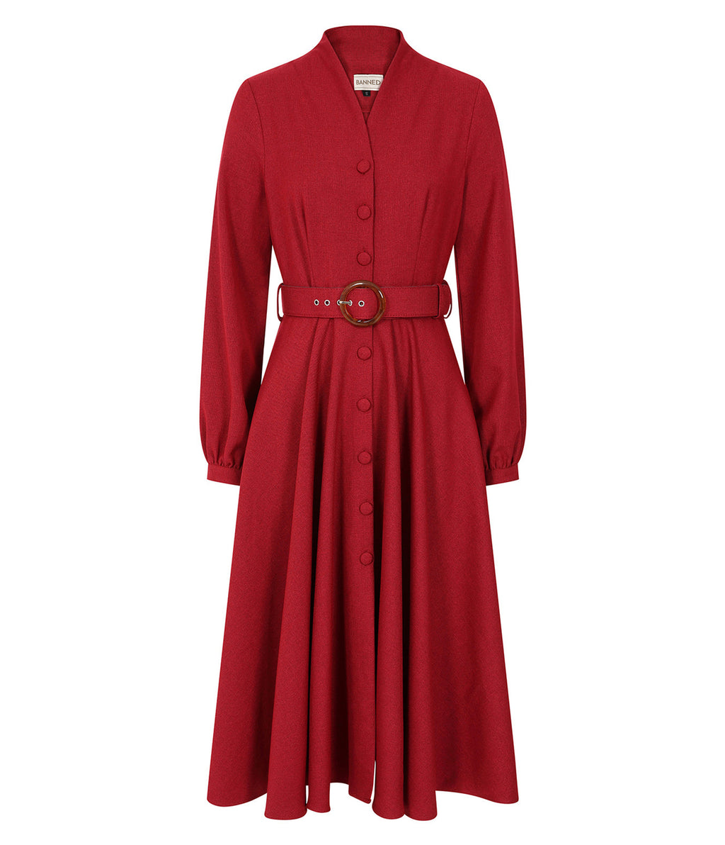 Banned Burgundy Belted Tiziana Midi Dress