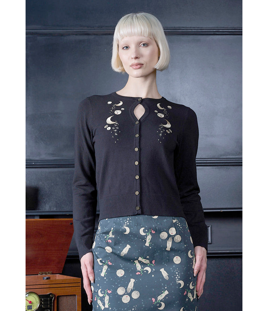 Banned Retro Black Heritage Moon Embroidered Cardigan