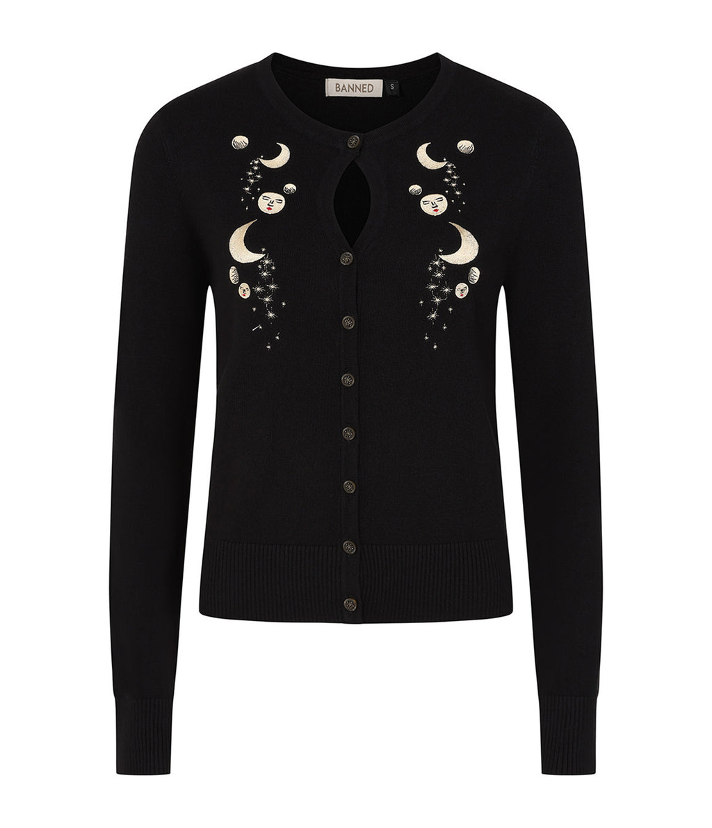 Banned Retro Black Heritage Moon Embroidered Cardigan