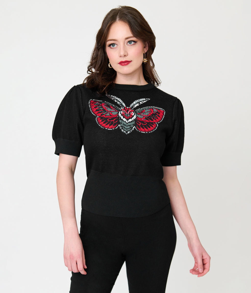 Unique Vintage Black Moth Embroidered Sweater