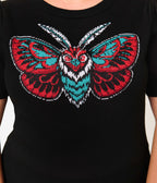 Unique Vintage Plus Size Black Moth Embroidered Sweater