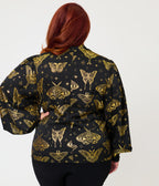Unique Vintage Plus Size Black & Gold Moth Neck Tie Gwen Blouse