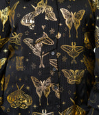 Unique Vintage Plus Size Black & Gold Moth Neck Tie Gwen Blouse
