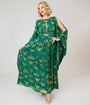 Unique Vintage Green & Gold Moth Foil Flutter Sleeve Dionne Caftan