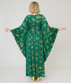 Unique Vintage Green & Gold Moth Foil Flutter Sleeve Dionne Caftan