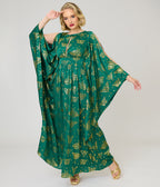Unique Vintage Green & Gold Moth Foil Flutter Sleeve Dionne Caftan