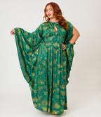 Unique Vintage Plus Size Green & Gold Moth Foil Flutter Sleeve Dionne Caftan