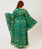 Unique Vintage Plus Size Green & Gold Moth Foil Flutter Sleeve Dionne Caftan