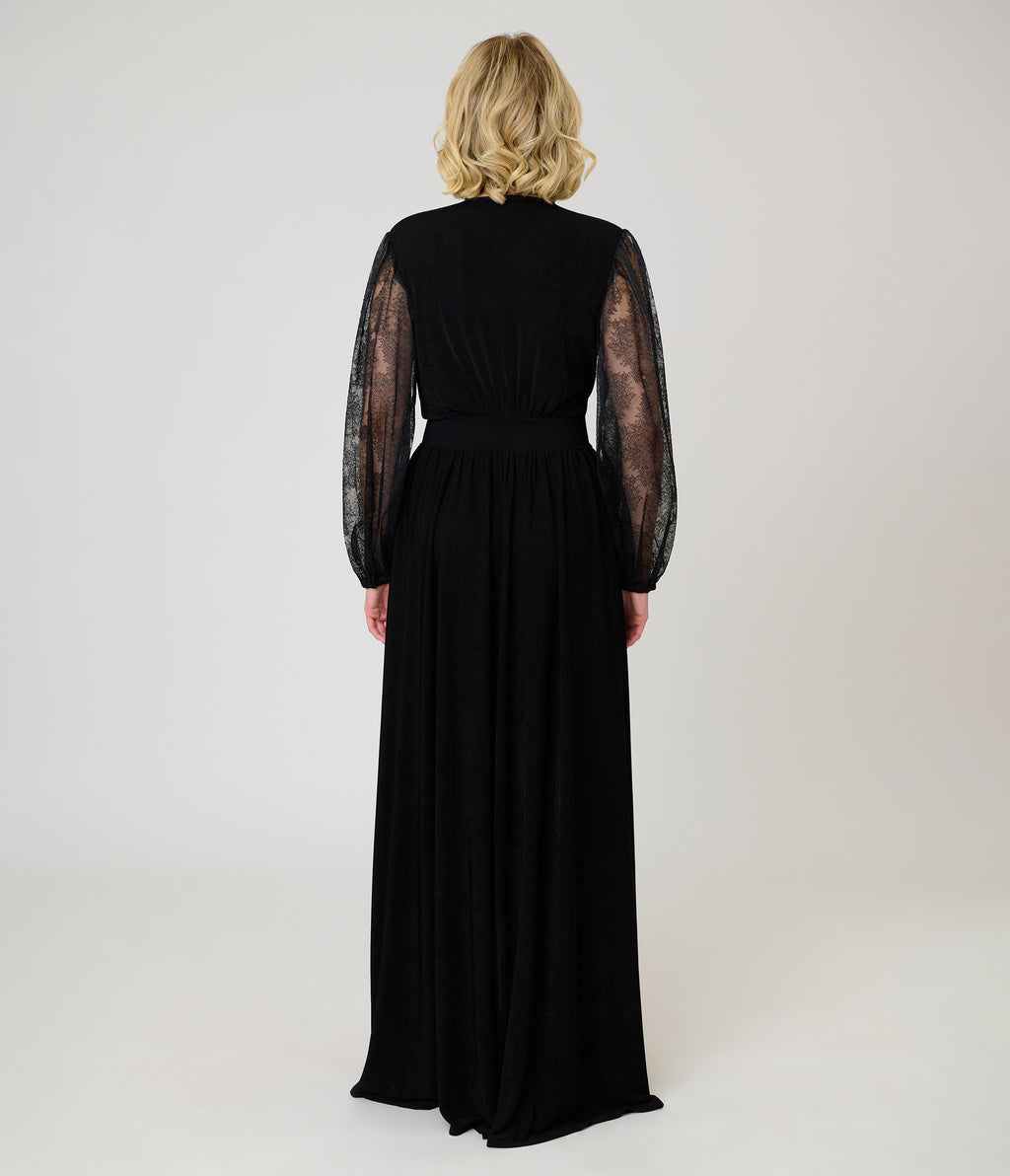 Unique Vintage Black Lace Hollywood Duster