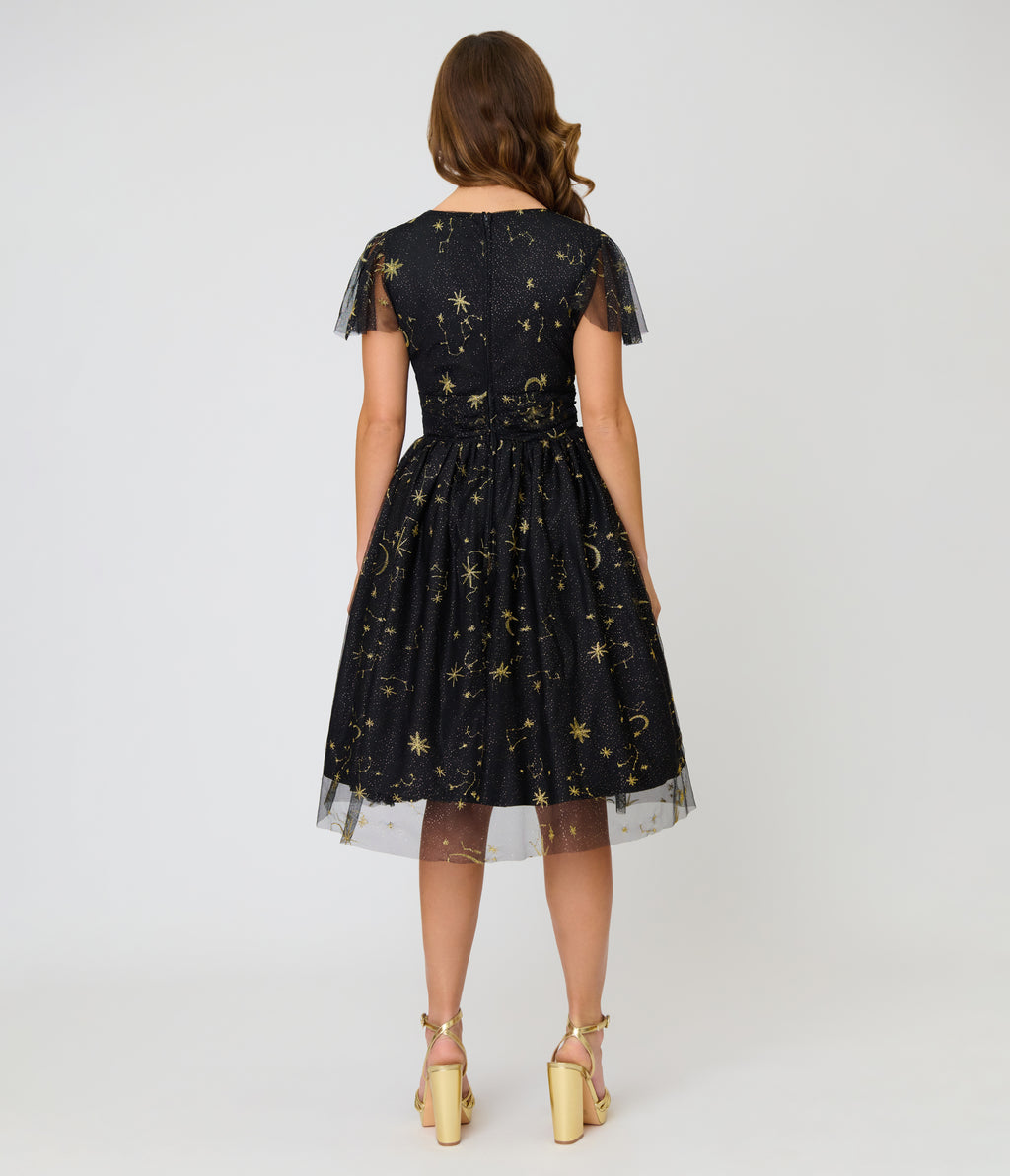 Magnolia Place Black Celestial Midori Swing Dress