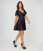 Unique Vintage Black Mystical Icons Poppy Flare Dress