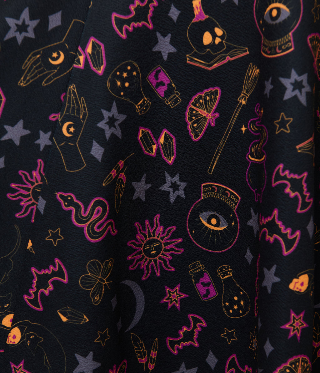 Unique Vintage Black Mystical Icons Poppy Flare Dress
