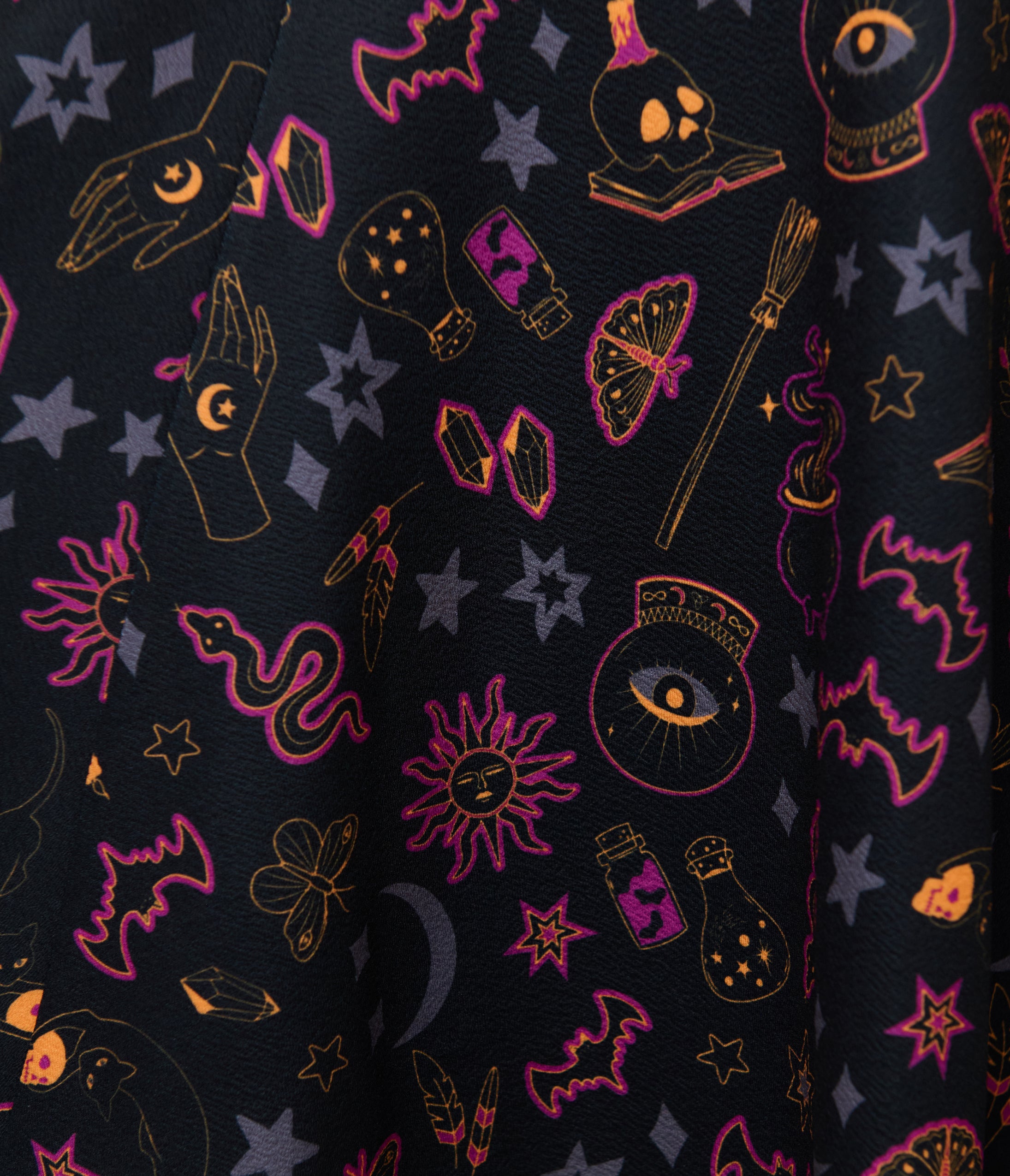 Unique Vintage Black Mystical Icons Poppy Flare Dress
