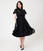Unique Vintage Black Lace Hollie Swing Dress