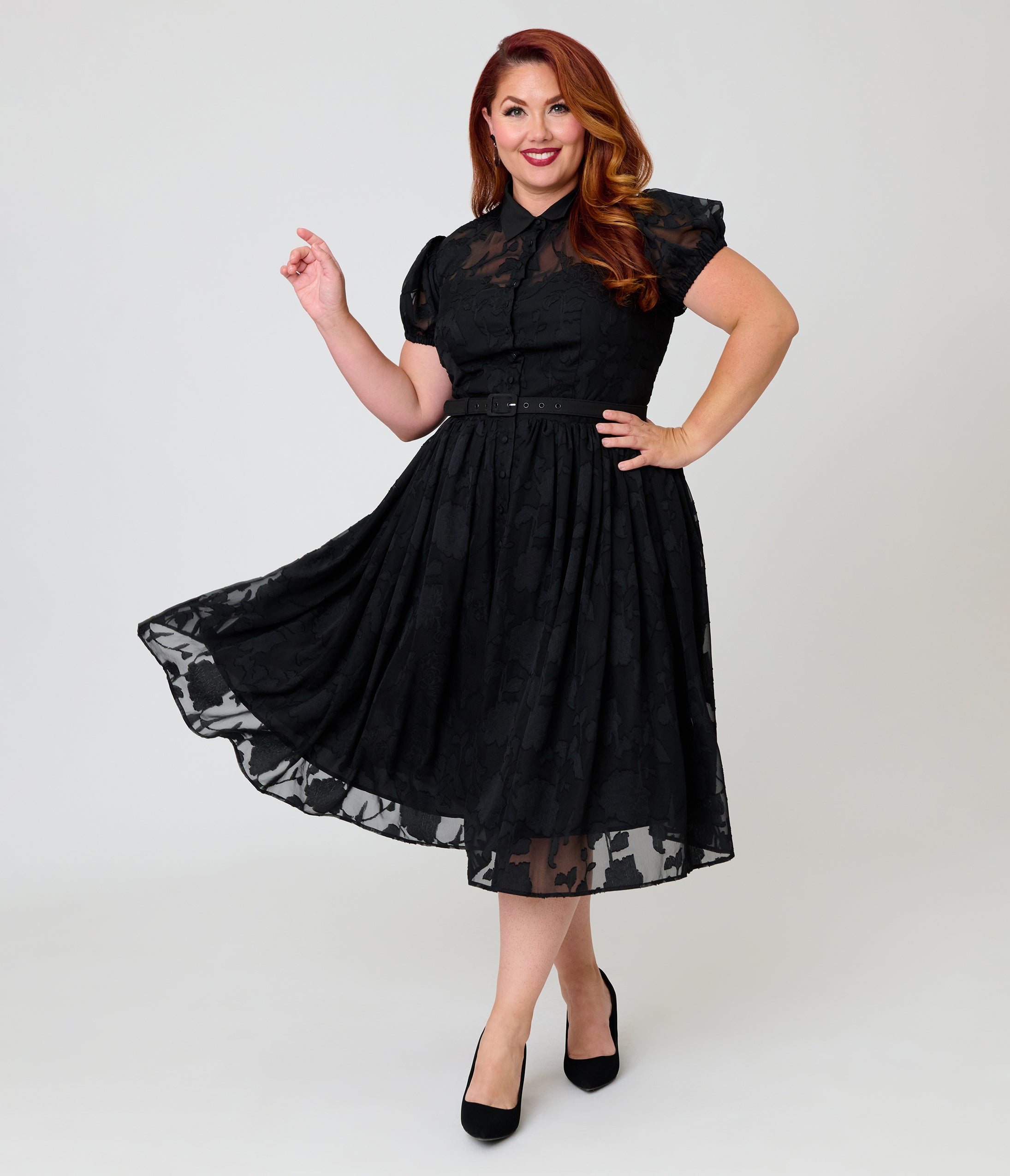 Unique Vintage Plus Size Black Lace Hollie Swing Dress