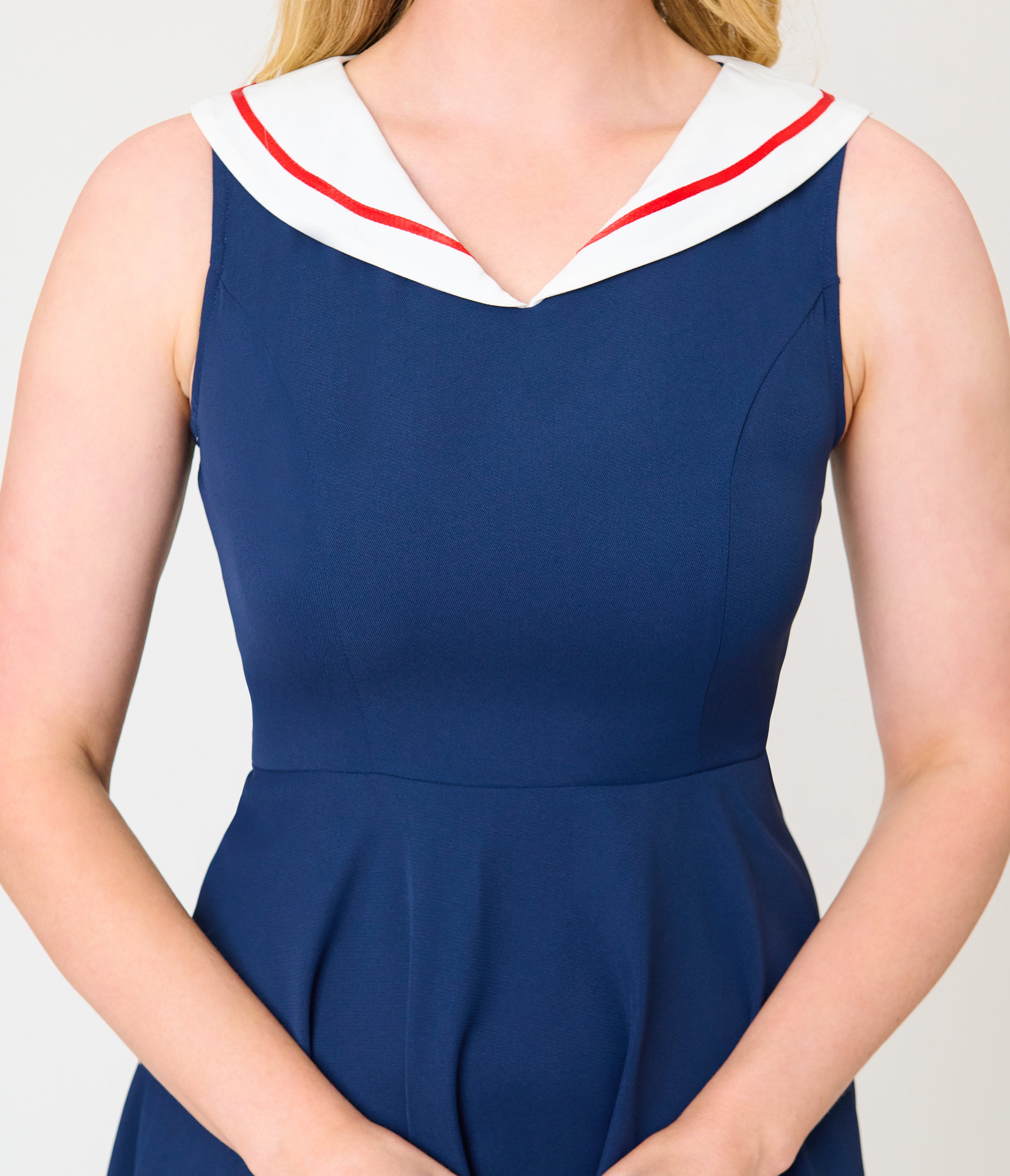 Navy & White Collared Flare Dress