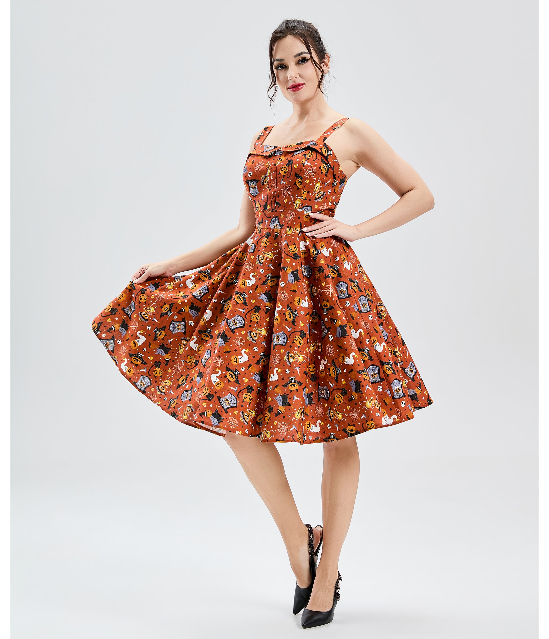 Orange Pumpkin Masquerade Kyla Swing Dress