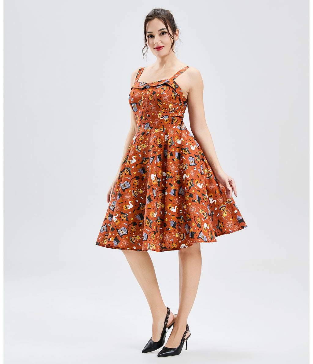 Orange Pumpkin Masquerade Kyla Swing Dress