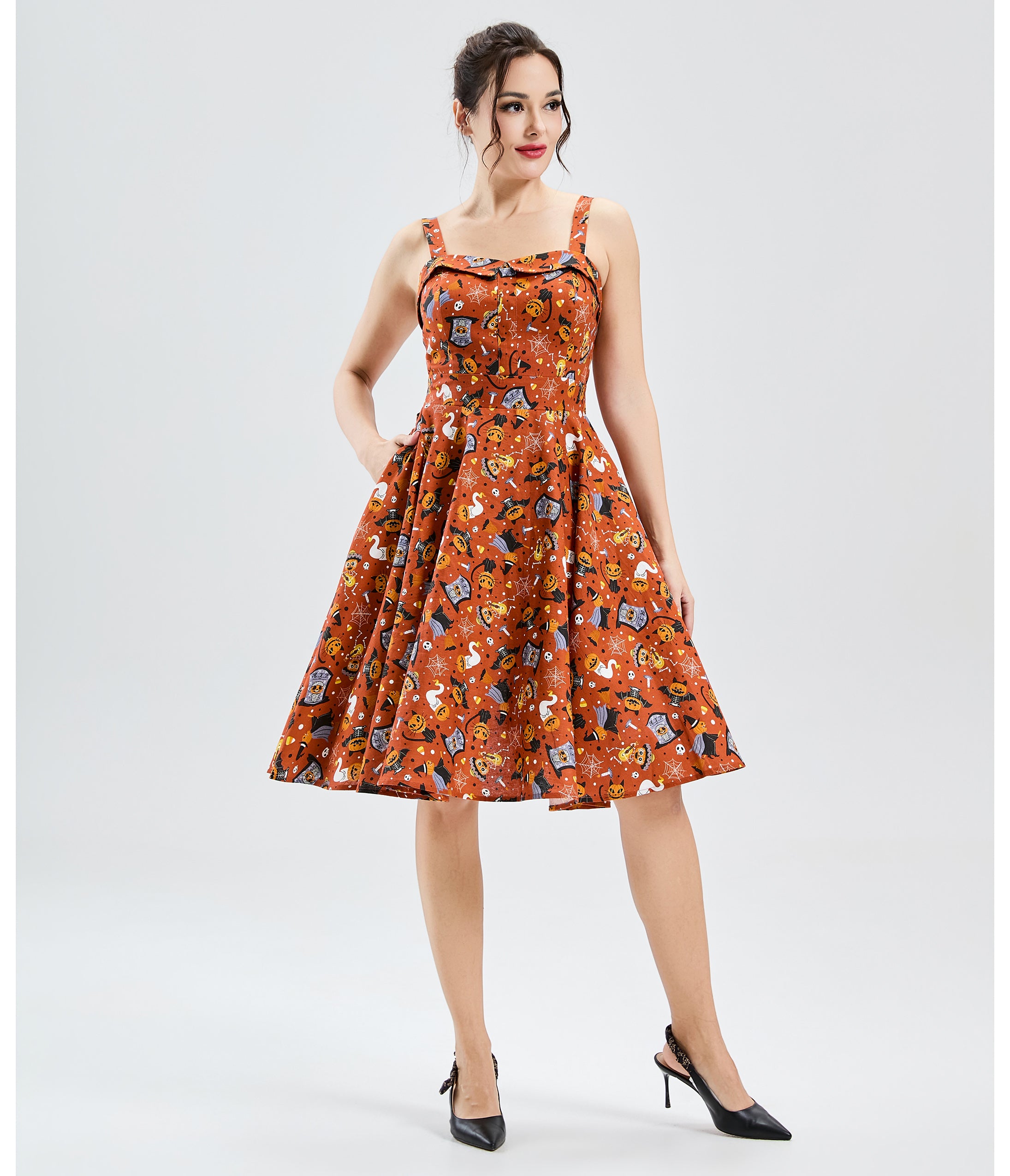 Orange Pumpkin Masquerade Kyla Swing Dress