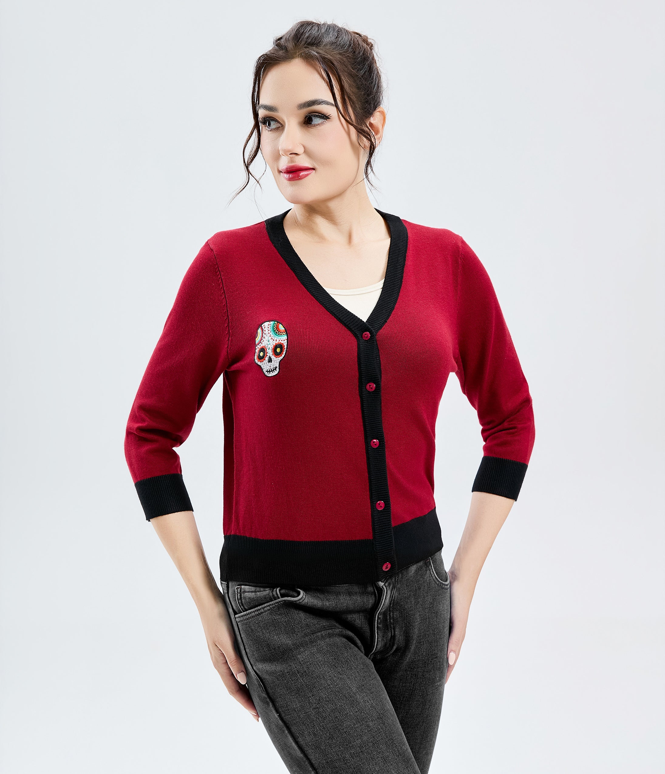 Red Dancing Calavera Skye Cardigan