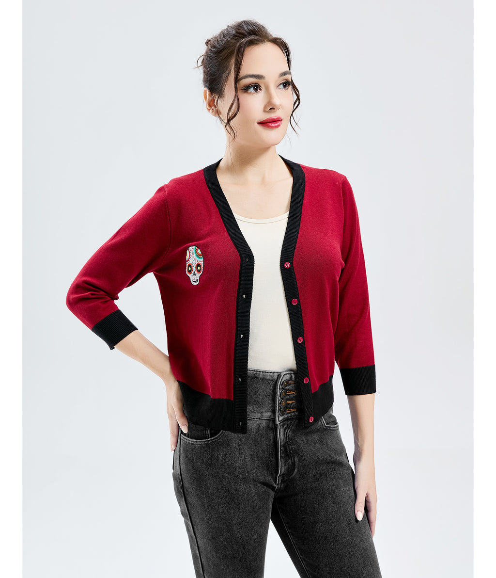 Red Dancing Calavera Skye Cardigan