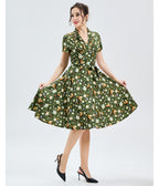 Green Teapots & Critters Print Swing Dress