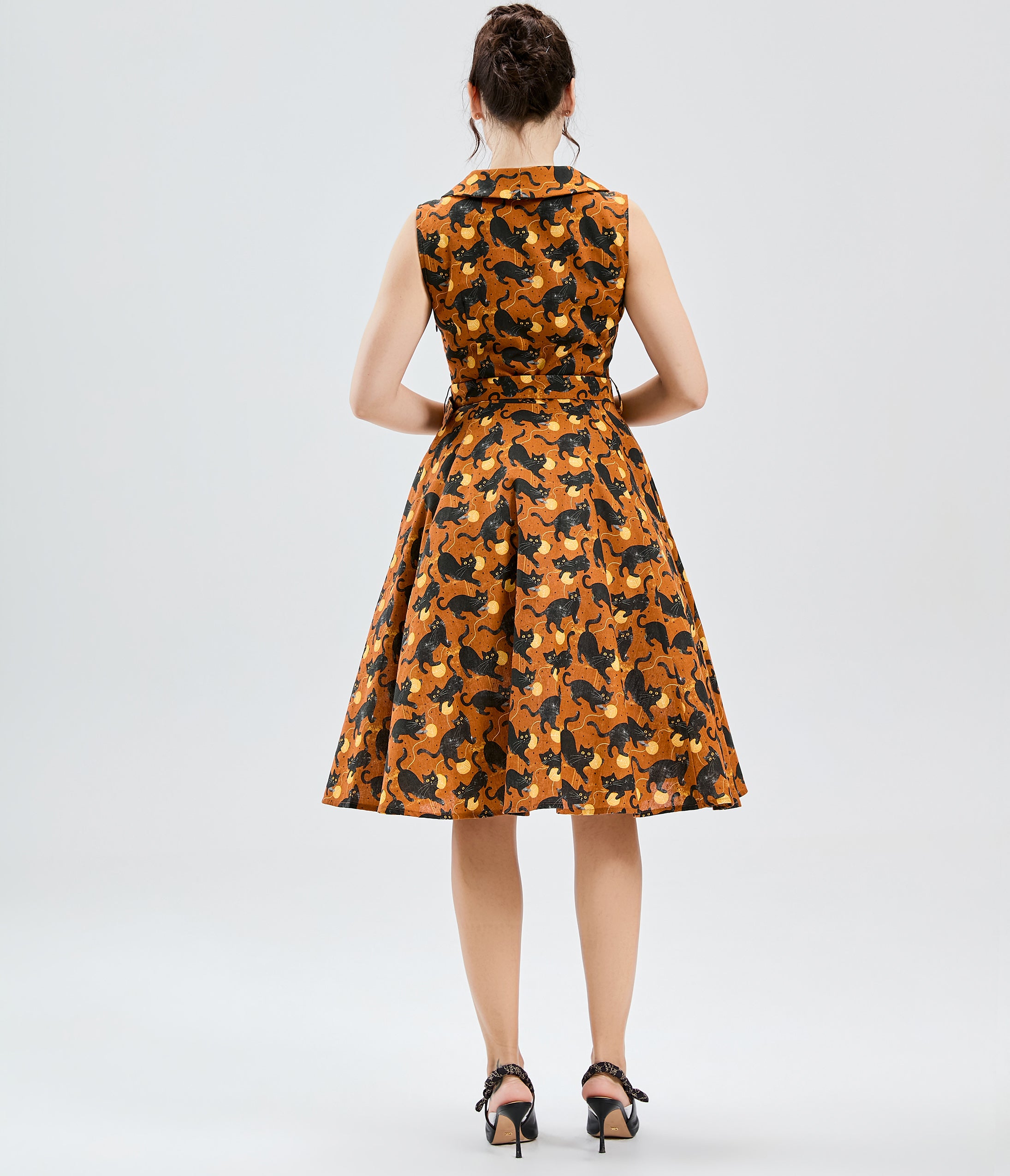 Orange Black Cat Print Jani Swing Dress